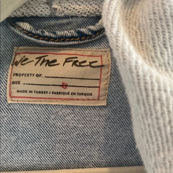 Free People Blue Jean Jacket with Gray Hood - Picture 2 of 8